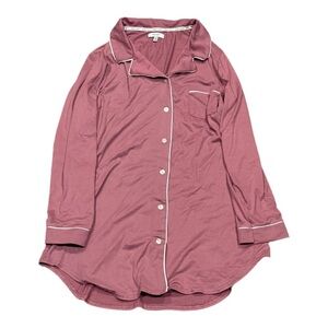 Large NINE WEST Women's Pink Button-Up Sleep Shirt